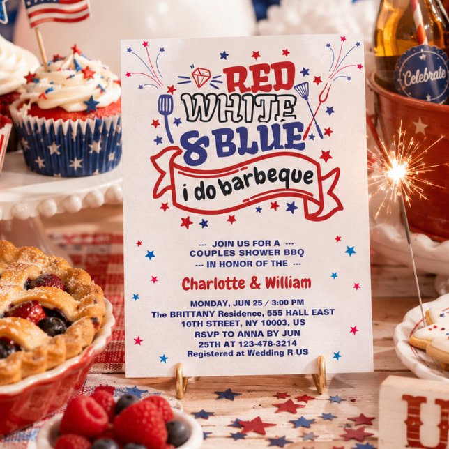 Röd Vit och Blå jag gör BBQ Par Bröllopsdusch  Inbjudningar (Red White and Blue i do BBQ Couple Bridal shower Invitation)