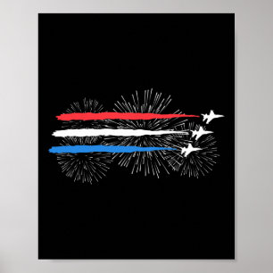 Röd vit och blå Jet med Fireworks 4:e Poster
