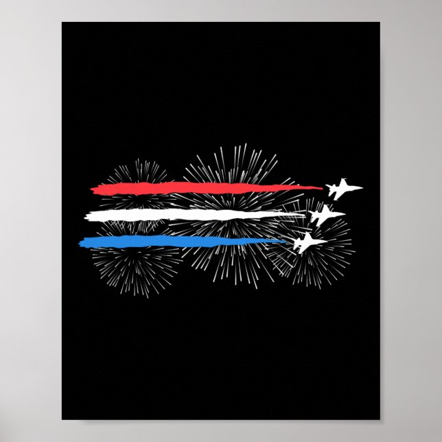 Röd vit och blå Jet med Fireworks 4:e Poster (Framsidan)