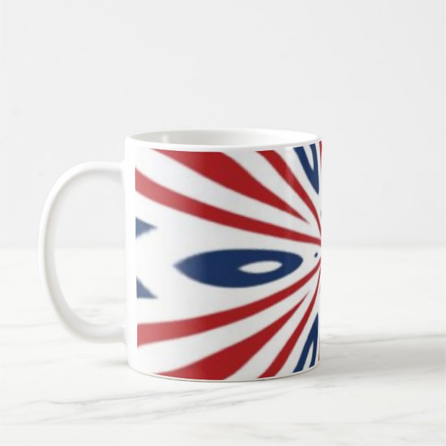 röd, vit och blå kaffemugg (Vänster)