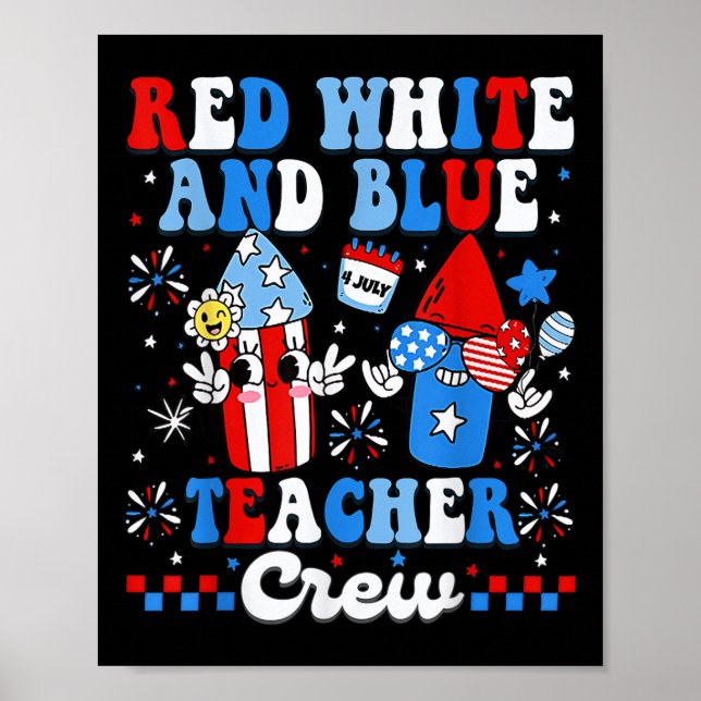 Röd Vit Och Blå Lärarbesättning Amerikansk Flagga  Poster (Framsidan)