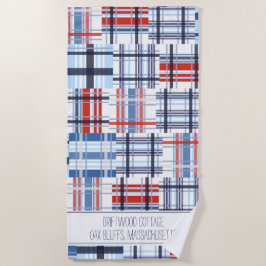 Röd, vit och blå Madras Beach Towel med text