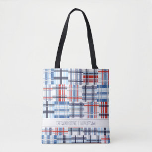 Röd, vit och blå Madras Tote Bag med text Tygkasse