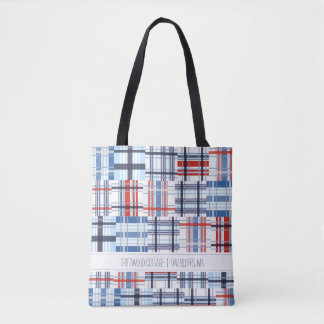 Röd, vit och blå Madras Tote Bag med text Tygkasse