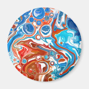 Röd, vit och blå marmorfluid Art Magnet