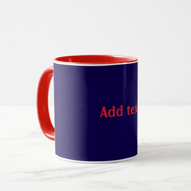 Röd, vit och blå med röd text, mugg (Framsida vänster)