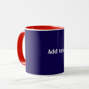 Röd, vit och blå med vit text, mugg