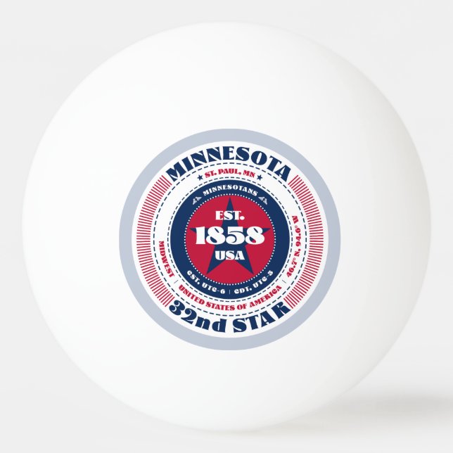 Röd, vit och blå Minnesota Circle Pingisboll (Framsidan)