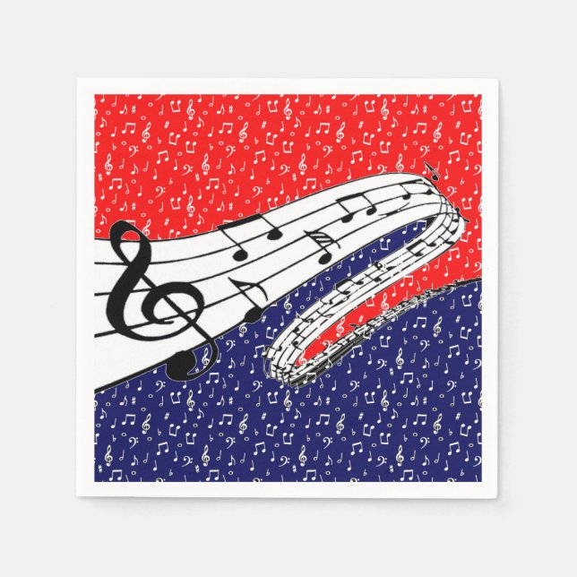 Röd vit och blå musiktema pappersservett (Framsidan)