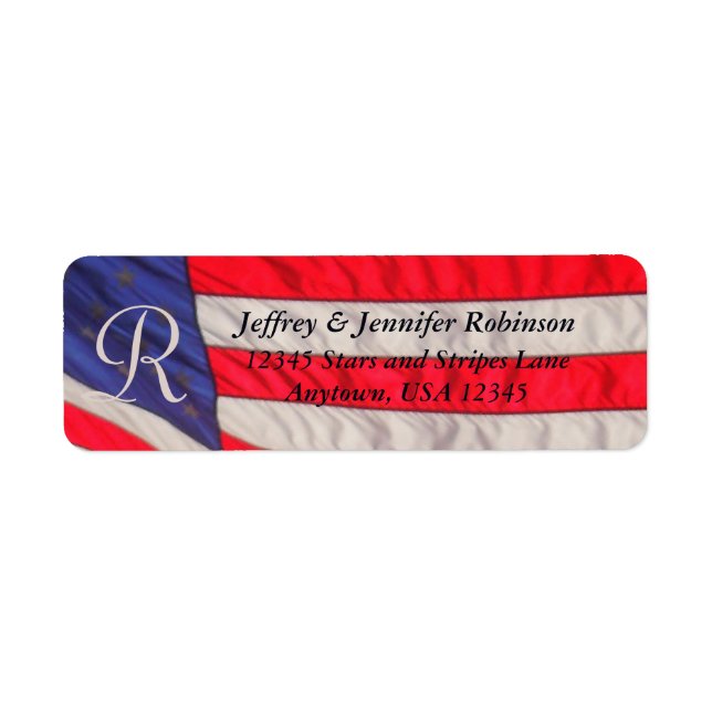 Röd vit och blå Namn Returadress Monogram Returadress Etikett (Framsidan)