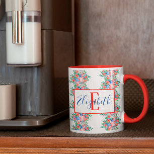 Röd Vit Och Blå Namnmonogram 4 Juli Mugg