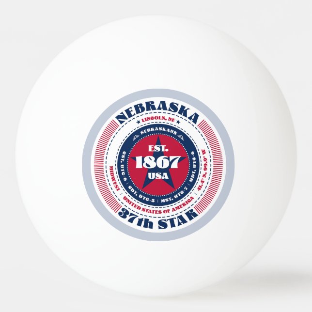 Röd, vit och blå Nebraska Circle Pingisboll (Framsidan)