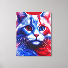 Röd vit och blå neonkatt med anerikanskt Flagga Canvastryck