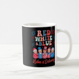 Röd vit och blå onkologi Sjukbesättning 4:e juli Kaffemugg