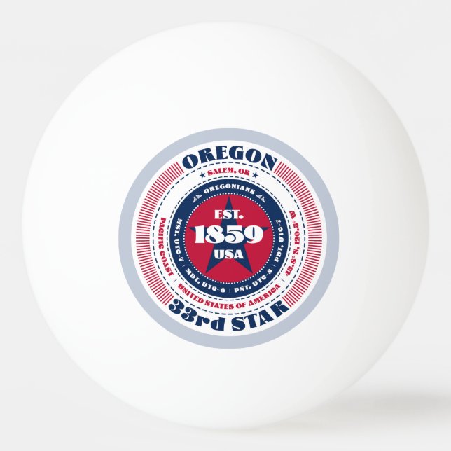 Röd, vit och blå Oregon Circle Pingisboll (Framsidan)