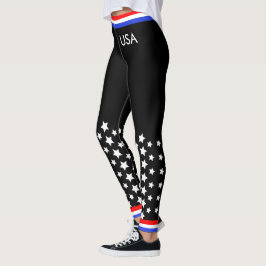 Röd vit och blå på svart leggings