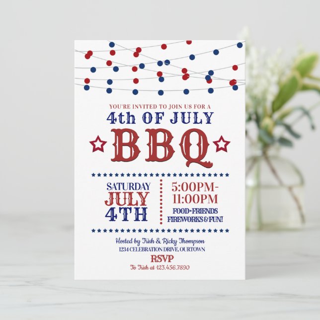 Röd, vit och blå Party Ljus 4 juli Party Inbjudningar (Stående Fram)