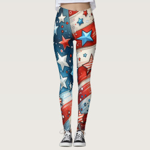 Röd, vit och blå Patriotisk 4 juli Leggings