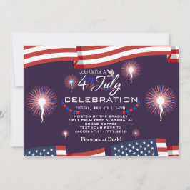 Röd Vit och Blå Patriotisk Fyrverkeri 4:e Juli  Inbjudningar