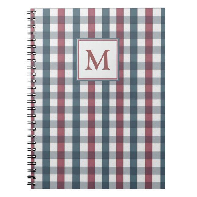 Röd, vit och blå Plaid-monogram Anteckningsbok (Framsidan)
