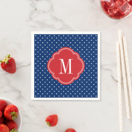Röd vit och blå Polka dots-monogram Pappersservett