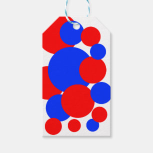 Röd, vit och blå Polka dots Presentetikett