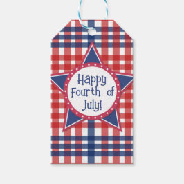 Röd, vit och blå presentetikett