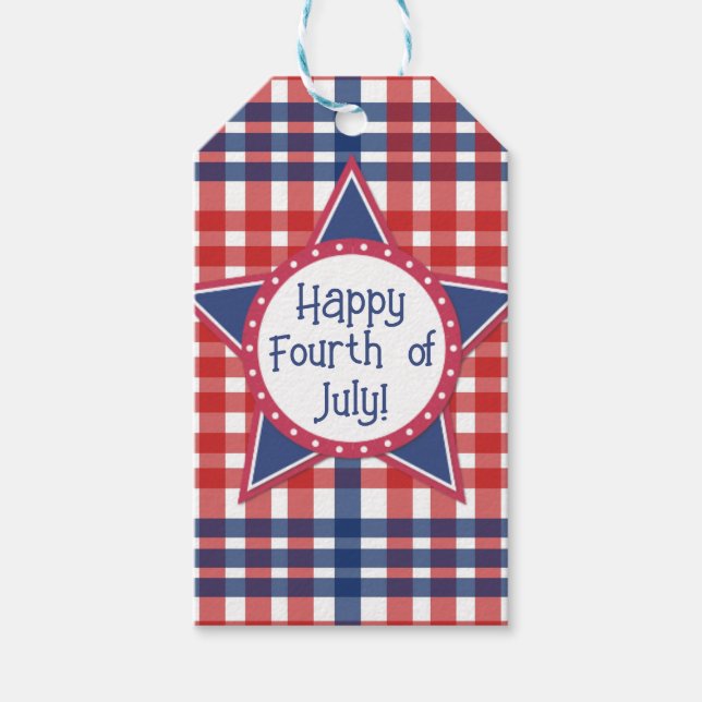 Röd, vit och blå presentetikett (Framsidan)