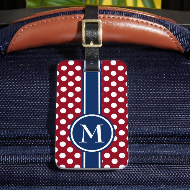 Röd Vit och Blå Prickig Monogram Bagagebricka (Framsida Insitu 2)