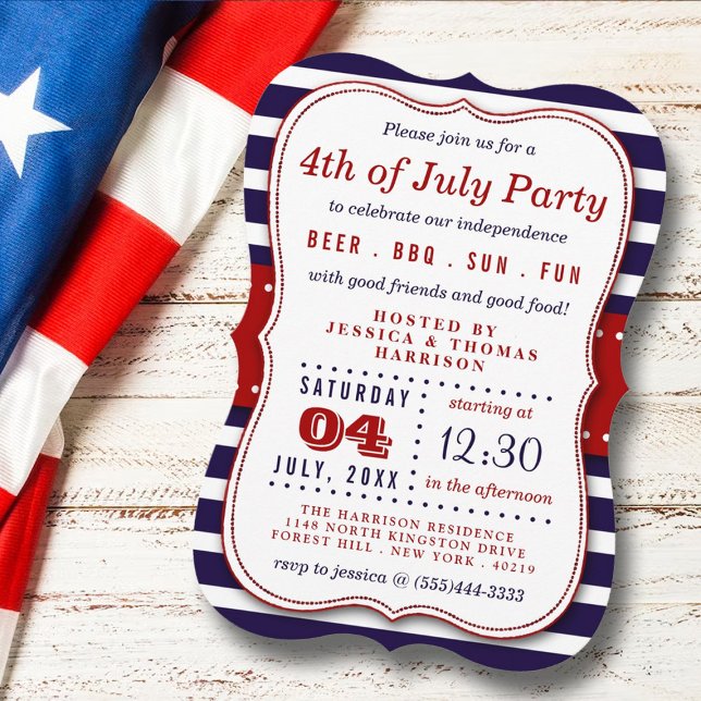 Röd, vit och blå Rand 4 juli Party Inbjudningar (Skapare uppladdad)