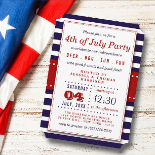 Röd, vit och blå Rand 4 juli Party Inbjudningar