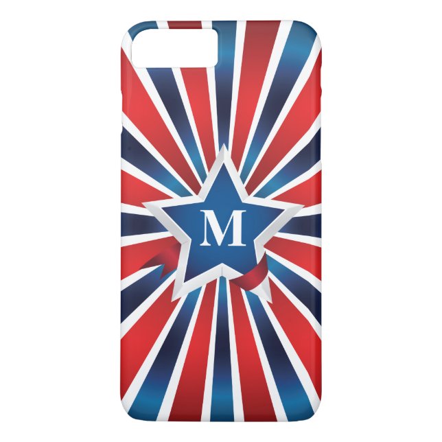 Röd vit och blå Rand-monogram Case-Mate iPhone Skal (Baksida)