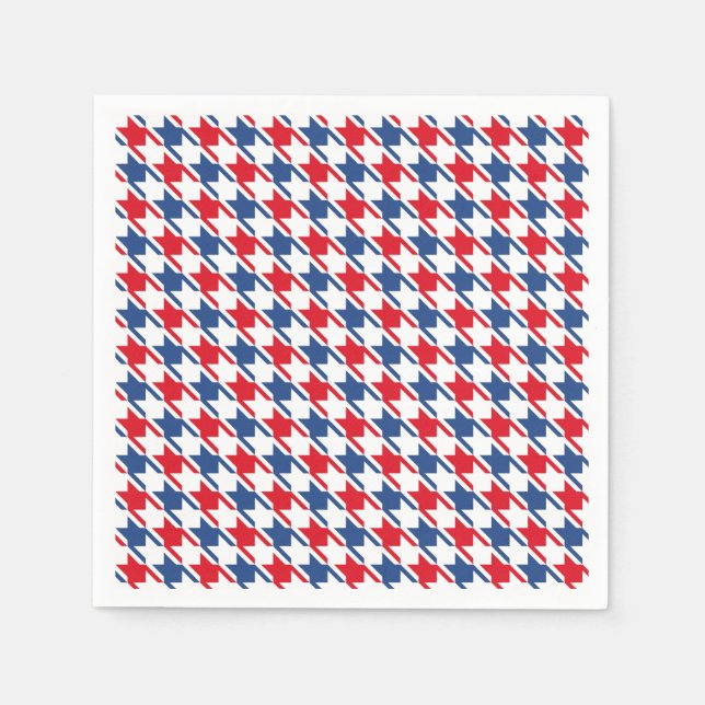 Röd vit och blå repeterande houndstooth Mönster Pappersservett (Framsidan)