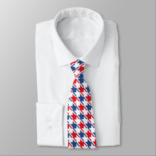 Röd vit och blå repeterande houndstooth Mönster Slips