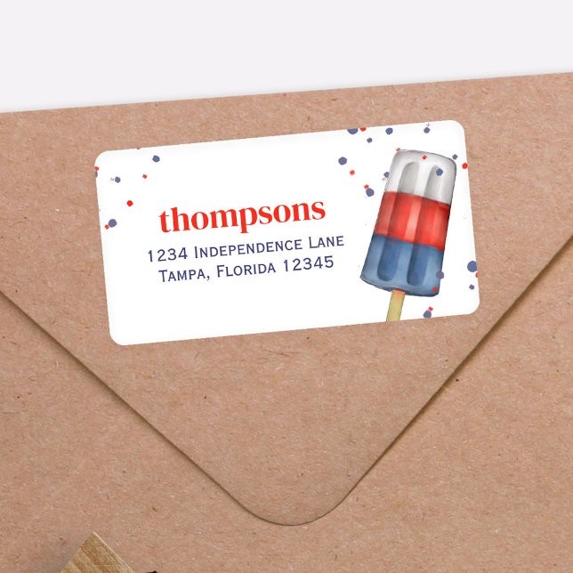 Röd vit och blå Returadress Cute Adressetikett (Cute Fourth of July Popsicles Return Address Labels)