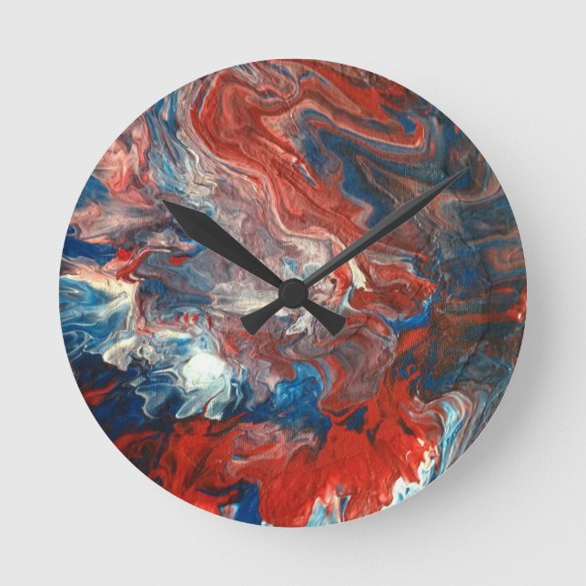 Röd, vit och blå rund klocka (Framsida)