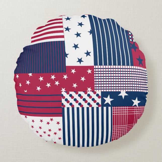 Röd, vit och blå rund kudde (Framsidan)