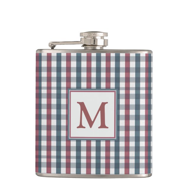 Röd, vit och blå rutig monogram fickplunta (Framsidan)