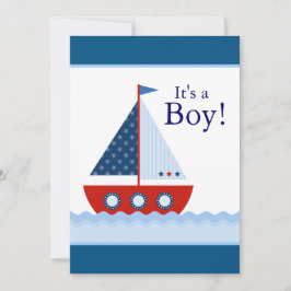 Röd Vit och Blå Segelbåt Baby Pojke Bebis Shower Inbjudningar