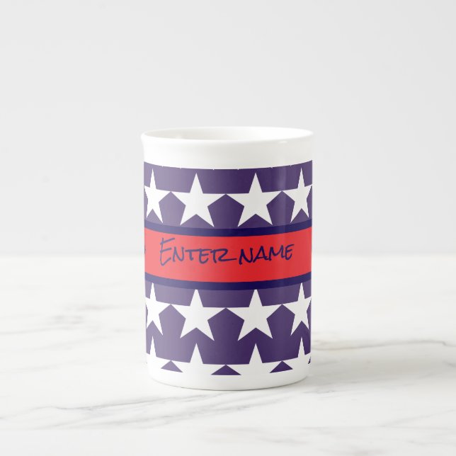 Röd vit och blå Stars och stripes 4 juli Benporslin Mugg (Framsidan)