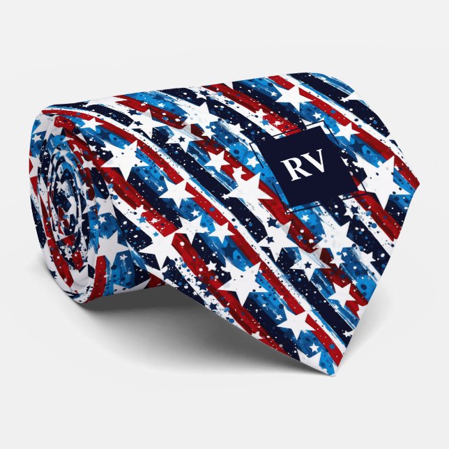 Röd vit och blå Stars och stripes Slips (Rullad)