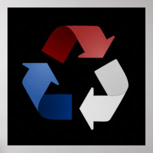Röd, vit och blå symbol för återvinning poster