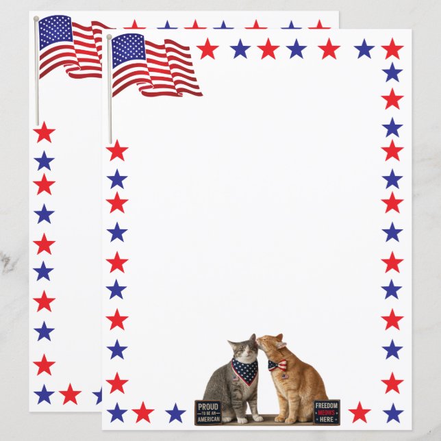 Röd, Vit och Blå USA-flagga och patriotiska katter (Fram/baksida)