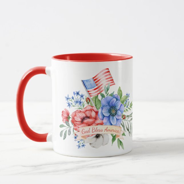 Röd vit och blå | Välsigna dig Amerika Mugg (Vänster)