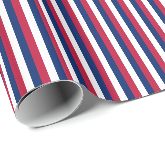 Röd, vit och blå vertikal rand presentpapper (Rullad Hörn)