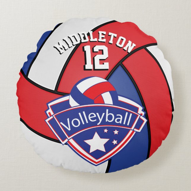 Röd, vit och blå Volleyball Rund Kudde (Framsidan)
