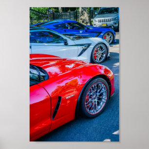Röd vit och blått C7 Chevrolet Corvette Poster