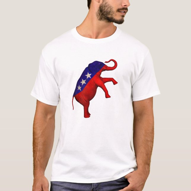 Röd vit- och blåttelefant t-shirt (Framsida)