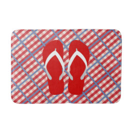 Röd, vit- och blåttpläd med flinflip flops badrumsmatta