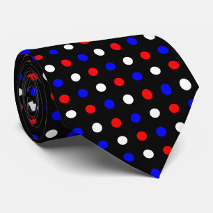 Röd vit- och blåttpolka dots på svart slips
